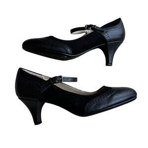 Naturalizer Drake N5 Comfort shoes 7W black wingtip mid-high heels Mary Janes